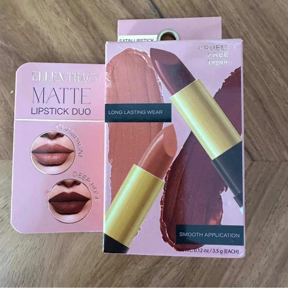 Ellen Tracy Matte Lipstick Duo - 2 Deep Rose NEW Long Lasting Smooth Wear READ